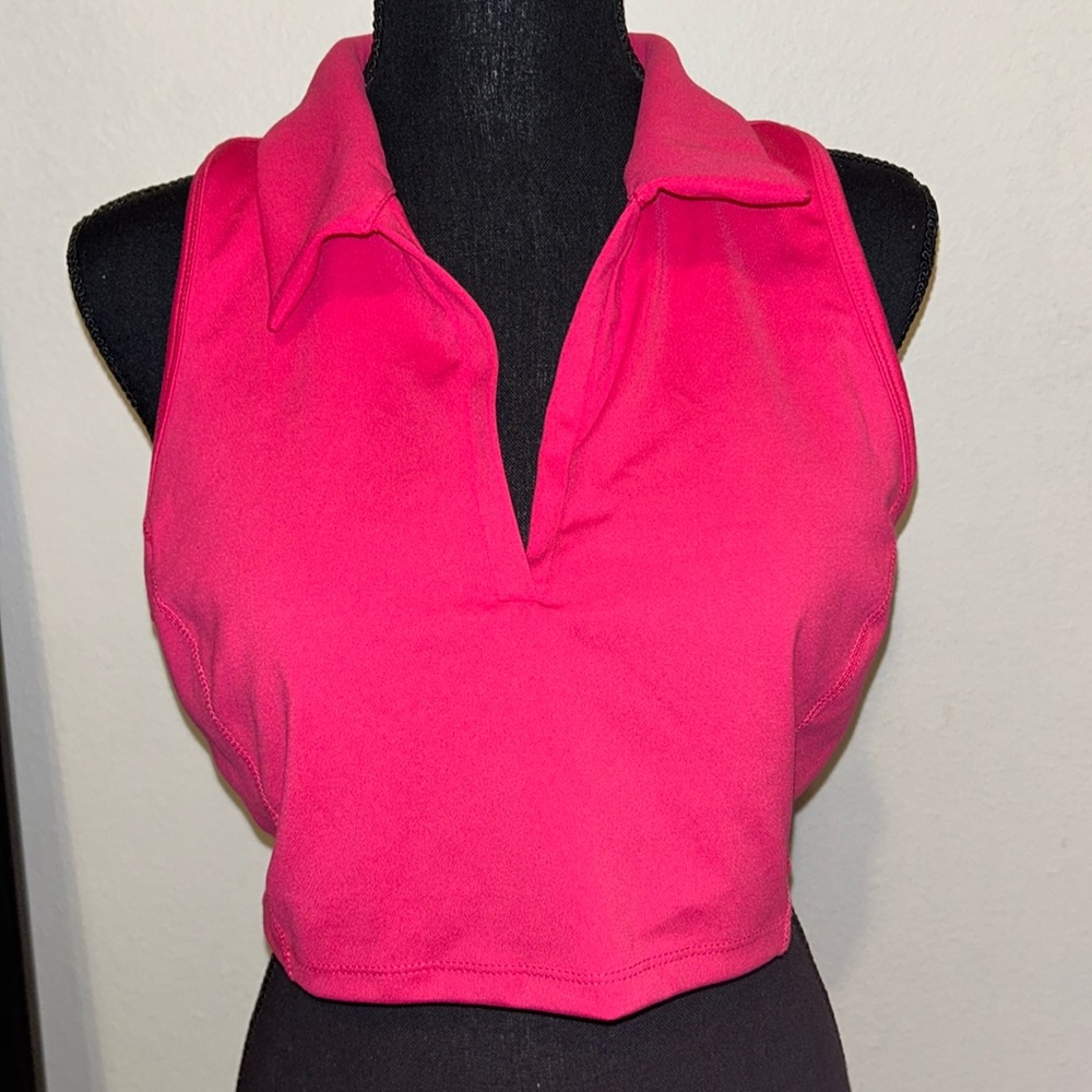 Jessica Simpson Active Pink Sports Bra Tank Longline High Neck Workout Top Size